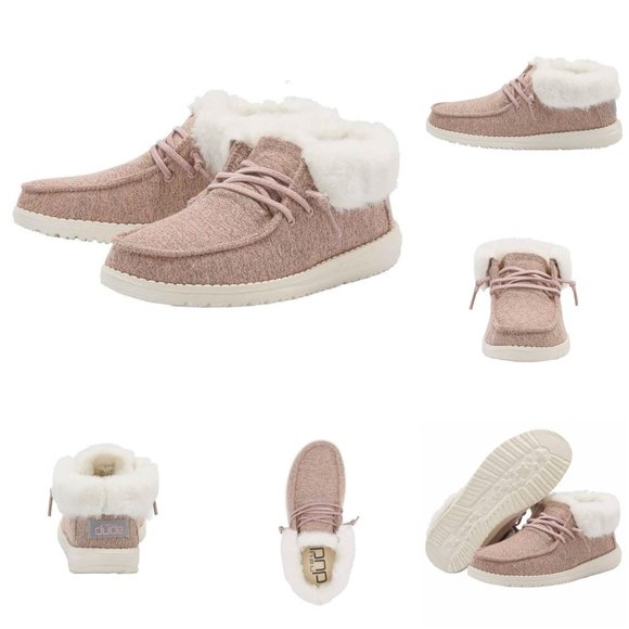 'HEY DUDE' 'BRITT' FUR LINED FOLD & SNAP CUFF TWO LOOKS IN ONE SHOE PINK SHIMM - Picture 15 of 16